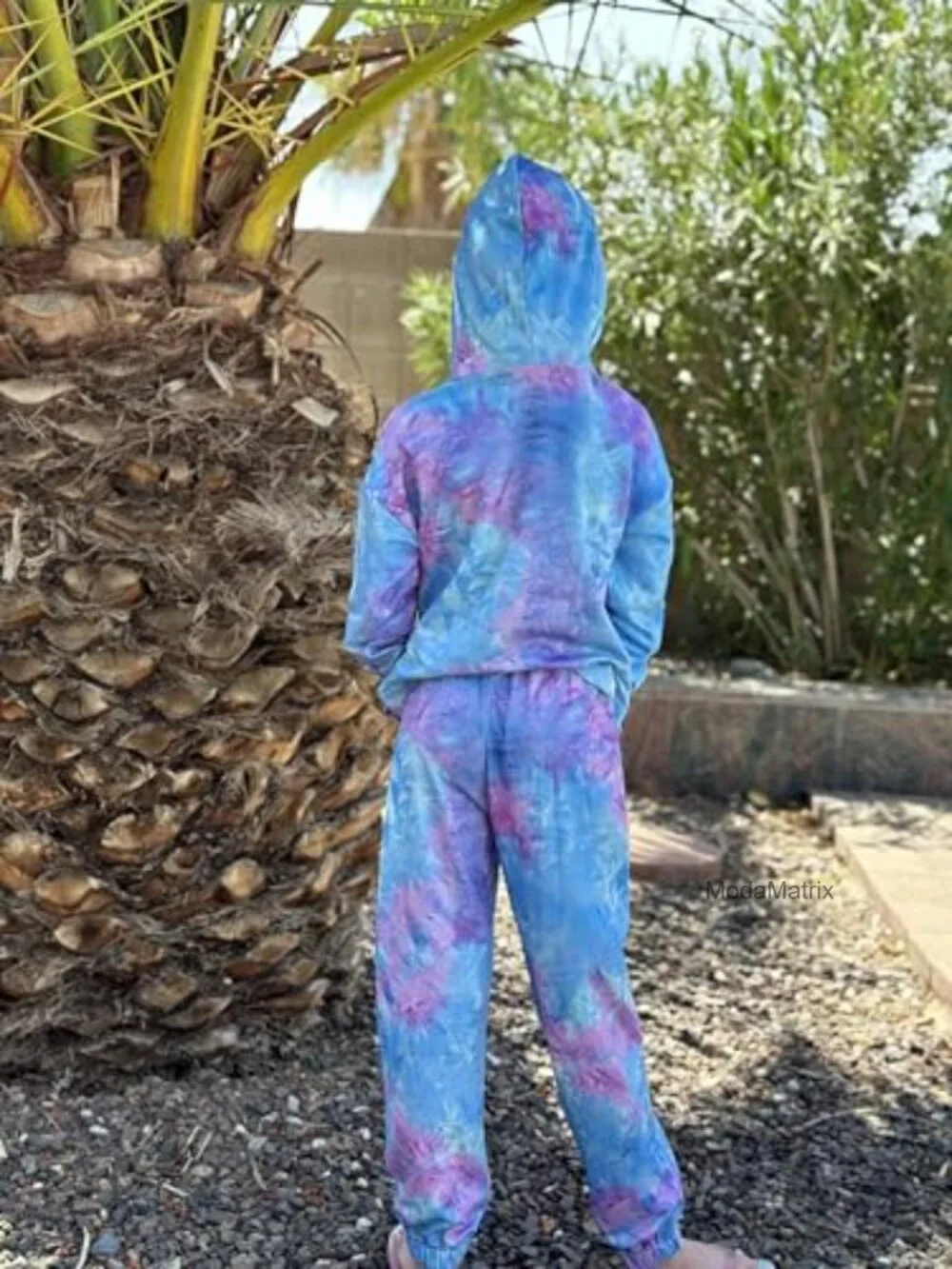 Girls 2 Piece Hooded Sweatsuit Set Tie-dye Twist Front Pullover Athletic